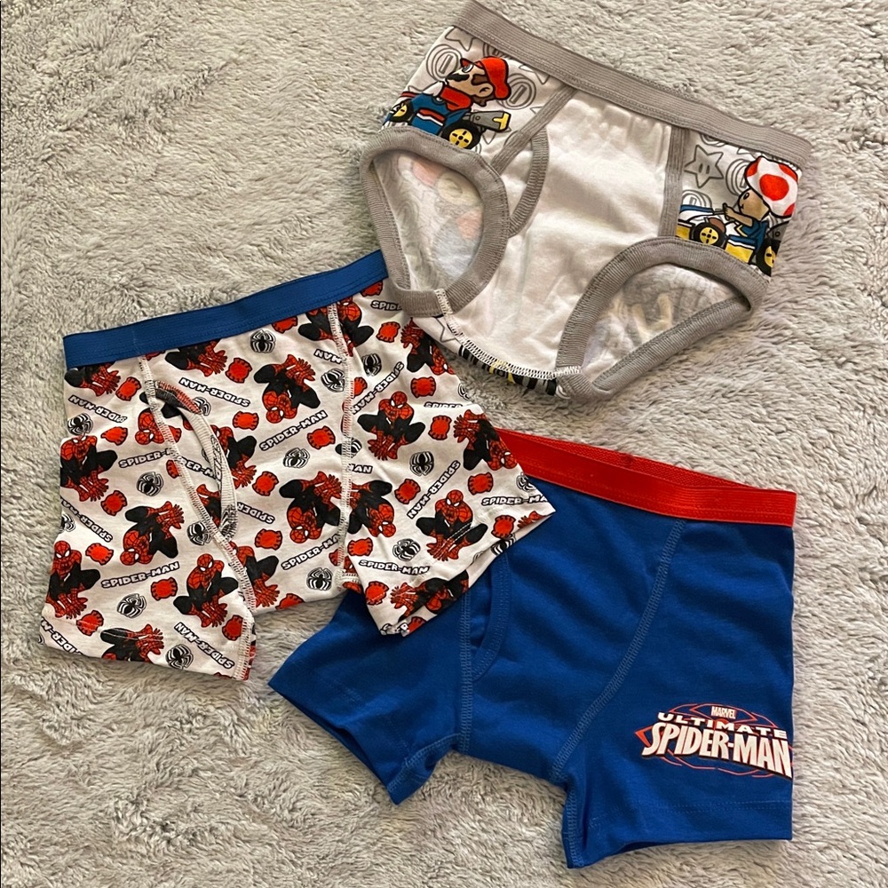 Spider-Man Kids Boxer Briefs Set - Blue, White, Gray SZ 4  NWOT
